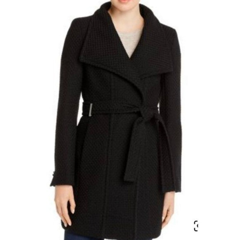 Calvin‎ Klein Black basketweave faux wrap black coat women's size large new!!! - Picture 2 of 14